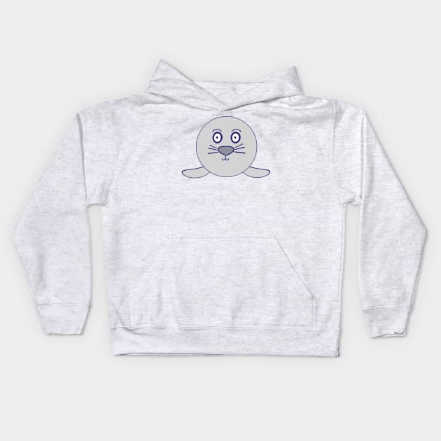 Kawaii Silly Face Grey Baby Seal Kids Hoodie by vystudio